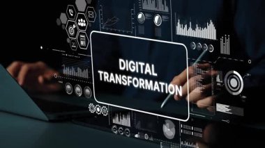 Veri Görselleştirme ve Modern Teknoloji Arkaplanı ile Dijital Dönüşüm kavramı başlatılıyor. Asemptotik akıllı veri analitiği.