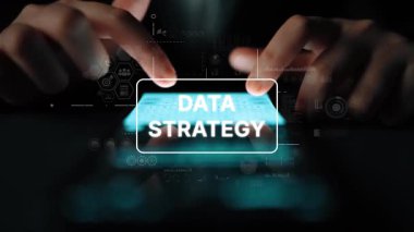 Etkileşimli Dokunmatik Ekran Arayüzü ve Grafiksel Veri Görselleştirmeleri ile Modern Veri Stratejisi Kavramı. Asemptotik akıllı veri analitiği.