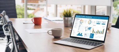 Computer software for website traffic analytics data on computer screen. Concept of SEO search engine optimization and customer targeting for online business snugly
