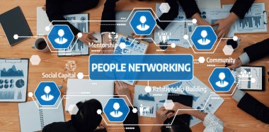 Bu resim, iş dünyasının başarısı için akıl hocalığı ve topluluğun profesyonel ilişki geliştirmedeki önemini vurgulayan işbirlikçi bir ağ toplantısını betimlemektedir. Dostluk