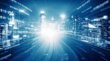 Siber küresel iletişim ve kodlama kavramında dijital veri akışı çevik dijital dönüşümü, yıkıcı yeniliği göstermek için hızlı hızlı aktarım vizyonu oluşturur .