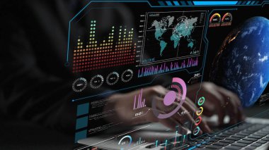 Dünya çapında dijital iletişimi, veri alışverişini ve internet bağlantısını gösteren yüksek teknolojili küresel ağ bağlantı arayüzü. Küresel bağlantı, veri etkileşimi ve dünya çapında iletişim. Thunk