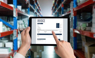 Muhasebe uygulamasından gelen fatura bilgisayar ekranında. Şirket işlerinin finans ve bütçesi için bilgisayar programı. Rahatça..