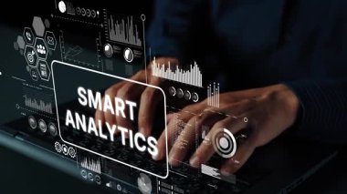 Eller Klavyede Dijital Arayüz Akıllı Analiz ve Görselleştirme Konsepti ile. Asemptotik akıllı veri analitiği.