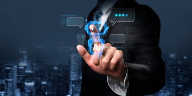 Yapay zeka sanal asistanı Chatbot ile yapay zeka konsepti ile insan etkileşimi, yapay zeka mühendisliği, LLM yapay zeka derin öğrenimi iş desteği için üretken yapay zeka kullanımı. FaaS