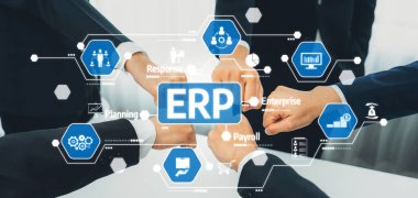 Bir grup profesyonel ekip çalışması gösterirken aynı zamanda girişimci kaynak planlaması tartışmalarına giriştiler. Teknoloji simgeleri, modern iş stratejilerinin entegrasyonunu vurguluyor. Dostluk