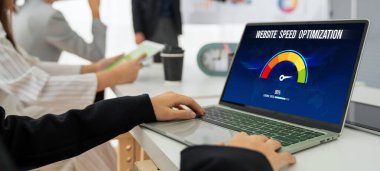 Computer software evaluating website loading speed. Concept of improving website loading speed snugly.