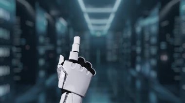 Robotik bir el, teknolojinin ve insan zekasının parlak ve modern bir ortamda kesişimini gösteren yapay zekanın dijital temsiline işaret ediyor. Auvana