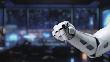 Fütüristik bir robot eli, yüksek teknolojili bir ortamda siber güvenlik fikrini temsil eden dijital bir kalkanla etkileşime girer. Gelişmiş koruma önlemleri anlamına geliyor. Auvana