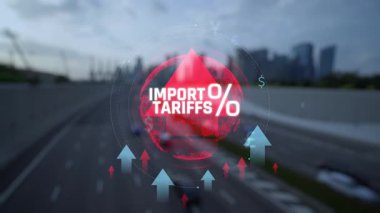 Ticari Etki ve Ekonomik Trendlerle İlgili Küresel İthalat Tarifeleri Sembol ve Arkaplan Okları Konulu Konsepti. Sevkiyat.