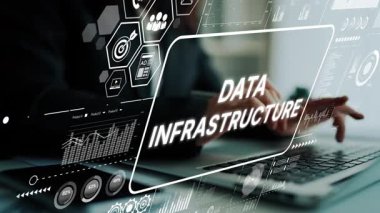 Laptop ekranında Analitik ve İstatistiksel Görsel Veri Altyapısının Dijital Kavramı. Asemptotik akıllı veri analitiği.