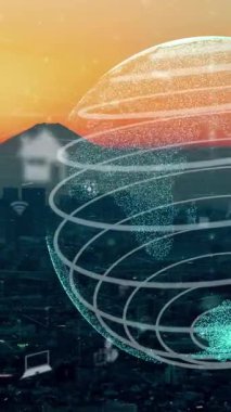 Akıllı şehirde küresel bağlantı ve internet ağı modernizasyonu. Gelecekteki 5G kablosuz dijital bağlantı ve sosyal medya ağı kavramı .