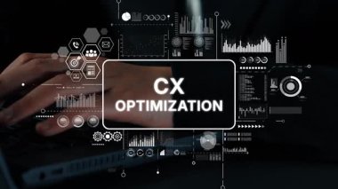 Veri Görselleştirmeleri ve Gelişmiş Müşteri Deneyimi Grafikleriyle CX Optimizasyon Stratejisi üzerinde çalışan Profesyonel İşadamı. Asemptotik akıllı veri analitiği.