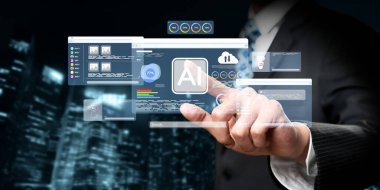 Yapay zeka mühendisliği, büyük veri ve yapay zeka makinesi kavramında yapay zeka beyin işlemcisiyle iş desteği için üretken yapay zeka kullanmayı öğrenen insan etkileşimi. EIDE