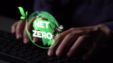 Çevresel denge, dijital sürdürülebilirlik ikonları, yeşil enerji hedefleri ve gelecek için eko-bilinçli dijital iş dönüşümü ile ağ sıfır ve sürdürülebilirlik kavramları. Muxer