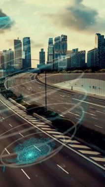 Akıllı şehirde küresel bağlantı ve internet ağı modernizasyonu. Gelecekteki 5G kablosuz dijital bağlantı ve sosyal medya ağı kavramı .