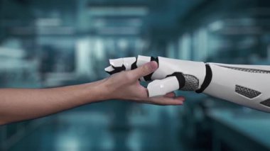 Laboratuvar arka planında yüzen insan anatomisi hologramına yakın çekim. Tıbbi verilere el erişimi ve bağlantı kurmak için X ışını ikonunu kullanarak semptomları analiz etmek ve teşhis etmek. Sağlıklı..