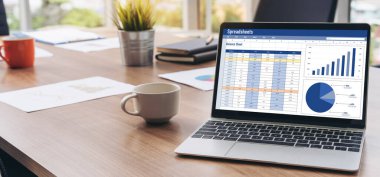 Spreadsheet document information financial startup concept. data and graphs in spreadsheet documents for online analysis project dashboard accounting digital snugly