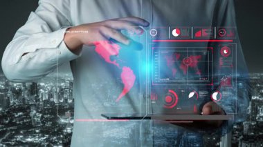 Dünya çapında dijital iletişimi, veri alışverişini ve internet bağlantısını gösteren yüksek teknolojili küresel ağ bağlantı arayüzü. Küresel bağlantı, veri etkileşimi ve dünya çapında iletişim. Thunk