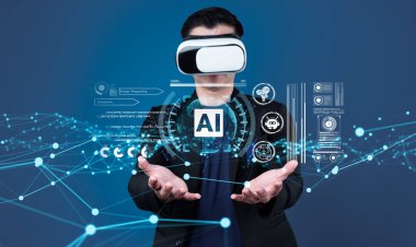 Yapay zeka mühendisliği, büyük veri ve yapay zeka makinesi kavramında yapay zeka beyin işlemcisiyle iş desteği için üretken yapay zeka kullanmayı öğrenen insan etkileşimi. Faas