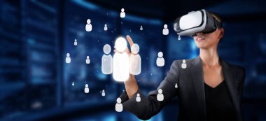 Profesyonel bir kadın sanal gerçeklik teknolojisinden faydalanarak dijital bağlantılar yaratıyor ve siber uzayda küresel ağ ve iletişimin geleceğini gözler önüne seriyor. XDMCP