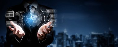 Yapay zeka sanal asistanı Chatbot ile yapay zeka konsepti ile insan etkileşimi, yapay zeka mühendisliği, LLM yapay zeka derin öğrenimi iş desteği için üretken yapay zeka kullanımı. FaaS