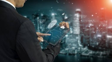 Güvenli erişim, kimlik doğrulama, bulut veri koruması ve dijital güvenlik kesesi sağlayan biyometrik parmak izi tanımlaması ve siber güvenlik sistemi