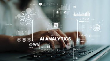 Klavyede Veri Görselleştirme ve Kullanıcı Etkileşimi ile Geleceğin Yapay Zeka Analiz Teknolojisi Konsepti. Asemptotik akıllı veri analitiği.