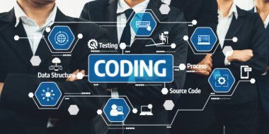 Panoramik afiş ekibi birlikte ayakta duruyor başarılı iş ortaklığı ve iş bulma için profesyonel sinerji, İK işe alım konseptini sembolize ediyor. Kurnaz Dostluk