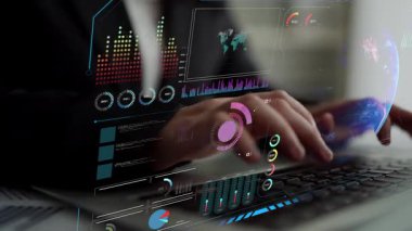 Dünya çapında dijital iletişimi, veri alışverişini ve internet bağlantısını gösteren yüksek teknolojili küresel ağ bağlantı arayüzü. Küresel bağlantı, veri etkileşimi ve dünya çapında iletişim. Thunk