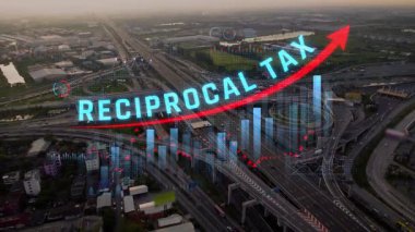 Ticari Gümrük Tarifeleri ve Grafikler ve Şehir Manzarası Arasında Gösterilen Ekonomik Büyüme Vergi Etkisine Genel Bakış. Sevkiyat.