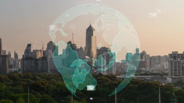 Akıllı şehirde küresel bağlantı ve internet ağı değişikliği. Gelecekteki kablosuz dijital bağlantı ve sosyal medya ağı kavramı .