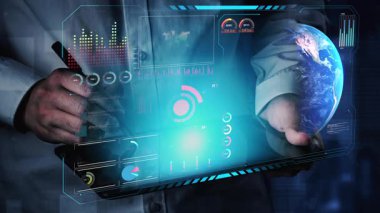 Dünya çapında dijital iletişimi, veri alışverişini ve internet bağlantısını gösteren yüksek teknolojili küresel ağ bağlantı arayüzü. Küresel bağlantı, veri etkileşimi ve dünya çapında iletişim. Thunk