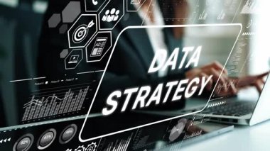 Modern Ofis Ortamı 'nda Grafik Elementleri ve İş Sezgileri ile Veri Yönetimi Stratejik Planlama. Asemptotik akıllı veri analitiği.