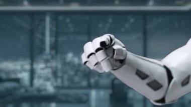 Bir robot el, modern bir teknolojik ortamda veri koruması ve siber güvenliğin önemini vurgulayan dijital bir güvenlik arayüzüne bağlanıyor. Auvana