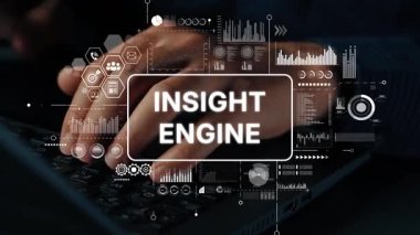 Arkasında dijital veri görselleştirme elementleri olan bir dizüstü bilgisayarda yazan ellerin detaylı analizi. Asemptotik akıllı veri analitiği.