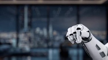 Otomasyon ve teknolojinin iş verimliliği ve yenilik üzerindeki etkisini gösteren, modern bir çalışma alanındaki dişlilerle uğraşan robotik bir eli gösteren detaylı bir video. Auvana