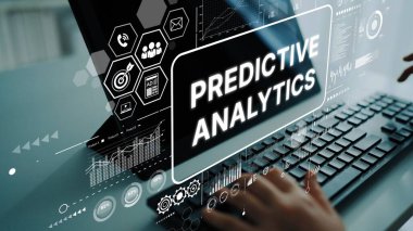 Klavyeye Dijital Veri Gösterimi Analiz ve Veri Görselleştirme Kavramlarını Yazan Eller. Asemptotik akıllı veri analitiği.