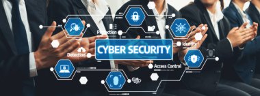 Dijital Çağ 'da iş dünyasının uzmanlarının el çırpması, altını çizmesi, koruma, tespit, kimlik ve erişim kontrolüyle ilgili yenilikçi Siber Güvenlik kavramı. Dostluk