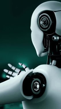 Future financial technology controll by AI robot huminoid uses machine learning and artificial intelligence to analyze business data and give advice on investment and trading decision . 3D rendering .