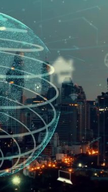 Akıllı şehirde küresel bağlantı ve internet ağı değişikliği. Gelecekteki kablosuz dijital bağlantı ve sosyal medya ağı kavramı .