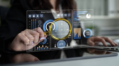 Akıllı ev paneli IOT sistemini yönetir. Akıllı ev paneli sıcaklığı kontrol eder, gösterge paneli enerjiyi izler, akıllı ev tutuş cihazları ve akıllı ev gösterge paneli veriyi izler. Latch