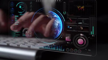 Dünya çapında dijital iletişimi, veri alışverişini ve internet bağlantısını gösteren yüksek teknolojili küresel ağ bağlantı arayüzü. Küresel bağlantı, veri etkileşimi ve dünya çapında iletişim. Thunk