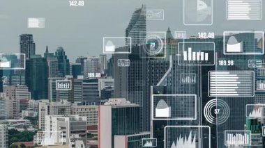 İş verileri analitik arayüzü akıllı şehrin üzerinde uçuyor ve iş zekasının geleceğini değiştiriyor. Stratejik plan için büyük verileri analiz etmek için bilgisayar yazılımı ve yapay zeka kullanılır .