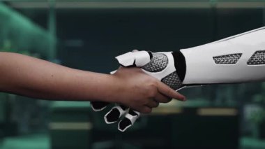 İnsanlar ve robotlar arasındaki uyumun sembolik bir temsili. Holografik bir küreye karşı el sıkışarak sürdürülebilirliği ve gelecekteki potansiyeli vurguluyor. Auvana