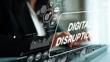 Modern bir çalışma alanında dijital bozulma kavramını gözler önüne seren bir iş adamı. Asemptotik akıllı veri analitiği.