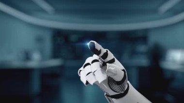 Robotik bir el, dijital bir bulutla etkileşime girer. Fütürist teknoloji sergiler. Simgeler veri yönetimi ve küresel bağlantıları temsil ederek otomasyondaki yenilikleri vurguluyor. Auvana