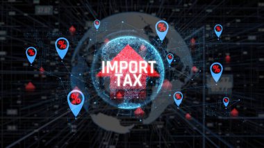 Yükselen Gümrük Gümrüğünün Ticari Dinamik ve Dijital Kürede Uluslararası Ekonomi Üzerine Etkisinin 3 Boyutlu Görselleştirilmesiyle Küresel İthalat Vergisi Kavramı. Sevkiyat.