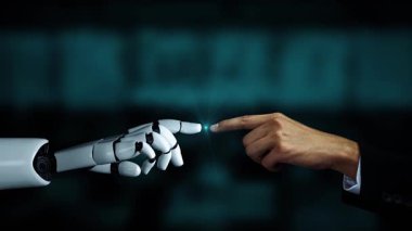 Gelecekçi robot yapay zeka yapay zeka yapay zekayı aydınlatıyor ve makine öğrenme kavramını geliştiriyor. İnsan hayatının geleceği için küresel robot biyonik bilim araştırması. 3B görüntüleme grafiği.