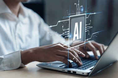 Yapay zeka mühendisliği, büyük veri ve yapay zeka makinesi kavramında yapay zeka beyin işlemcisiyle iş desteği için üretken yapay zeka kullanmayı öğrenen insan etkileşimi. Faas